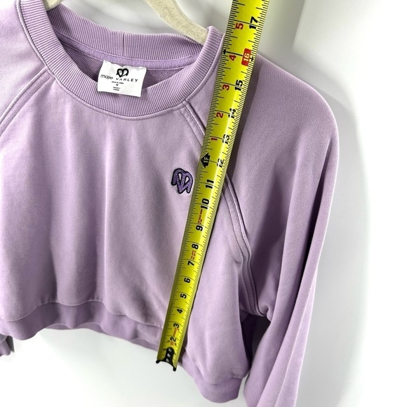 Maje X Varley Tanita Sweatshirt Womens Size M Crop Embroidered Logo Purple Terry - Picture 8 of 9